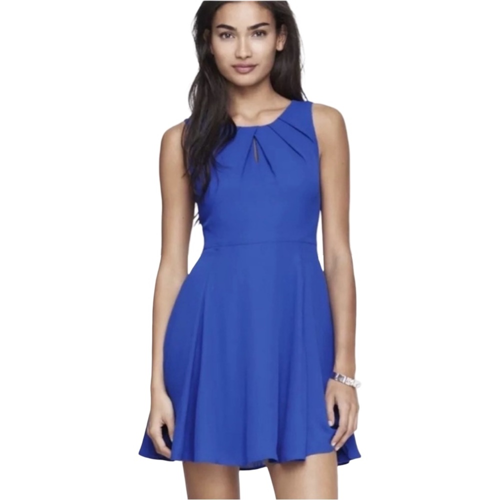 Express Womens Blue Fit and Flare Dress Sleeveless Cocktail Wedding Party Size 4
